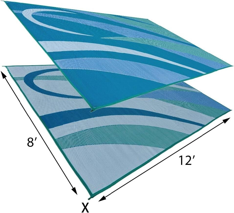 Durable 8'x12' Reversible Garden Rug - Lightweight Blue/Green Patio Solution