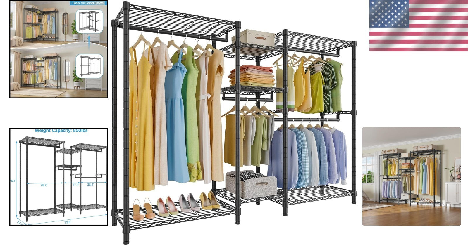 Heavy-Duty Garment Rack: Adjustable 5-Tier Clothes Organizer for Home & Office