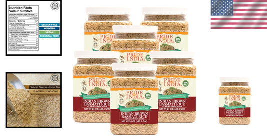 Extra Long Grain Brown Basmati Rice - 6 Jars of 1.5lb Each, Vegan & Gluten Free