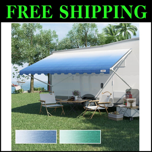 Durable Vinyl Awning Canopy - 14' Blue Fade Replacement for Trailers & Campers