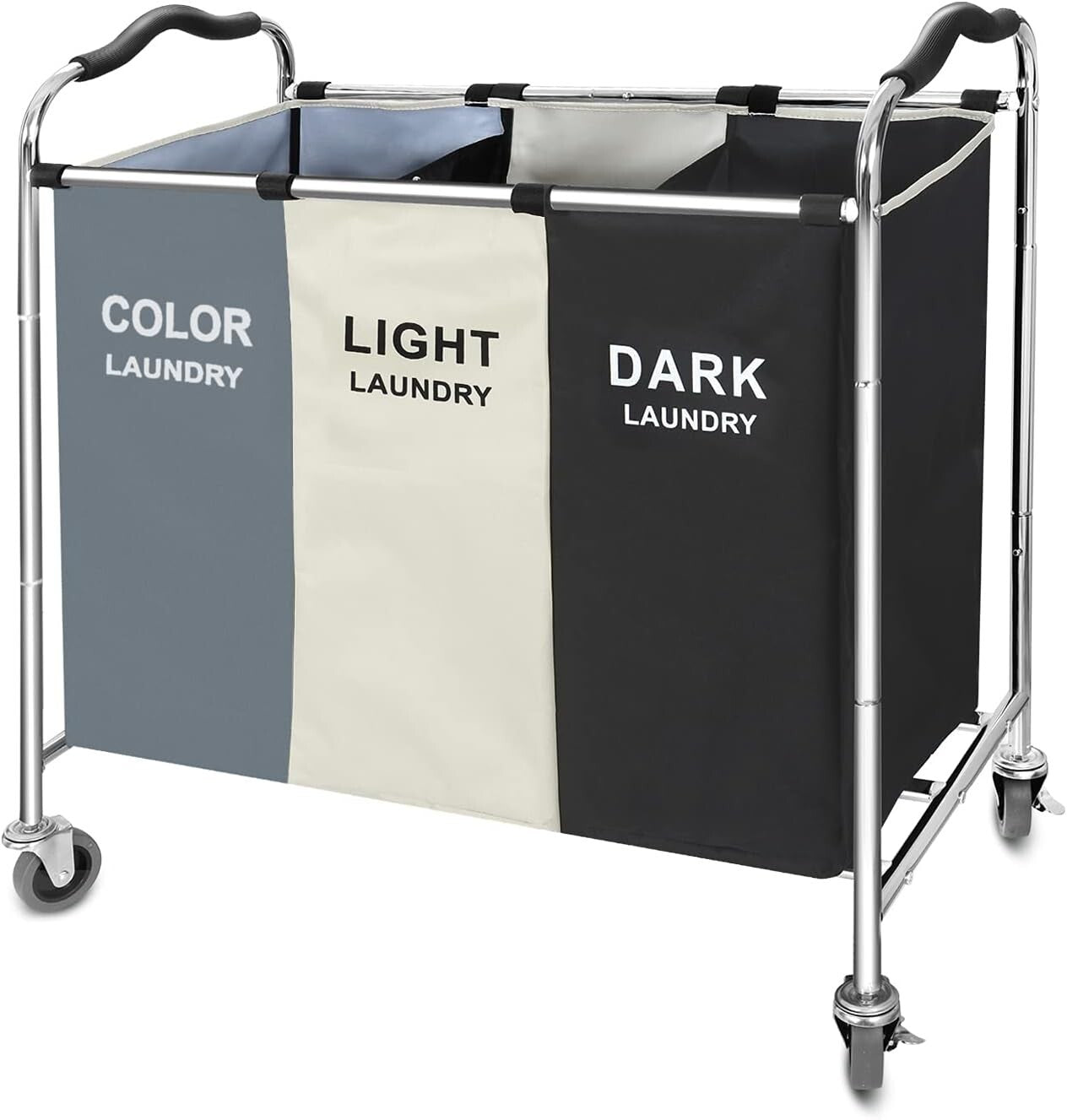 Durable 3-Compartment Laundry Cart with Wheels - Waterproof & Lightweight Design