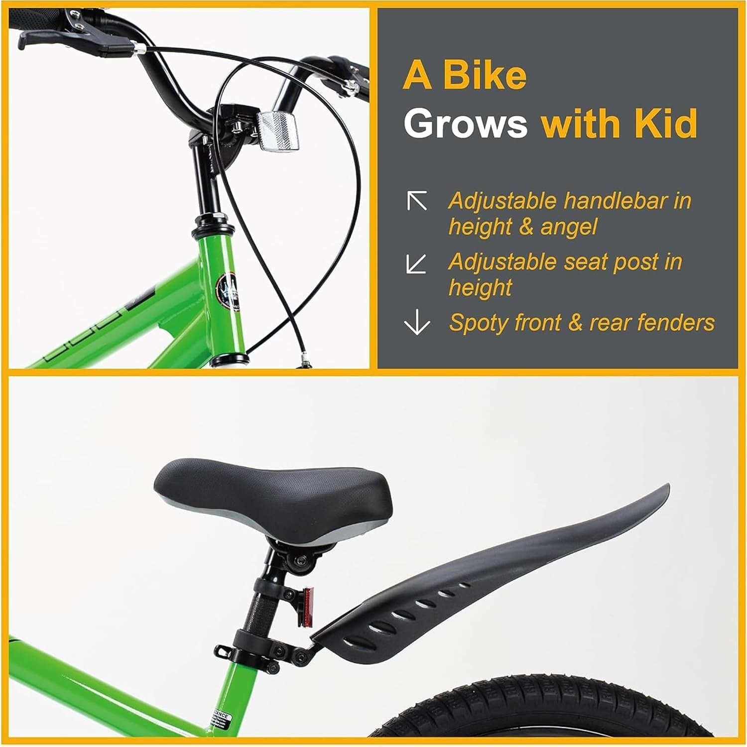 Bright Green Kids Bike 20 Inch with Kickstand & Fun Accessories for Ages 3-10