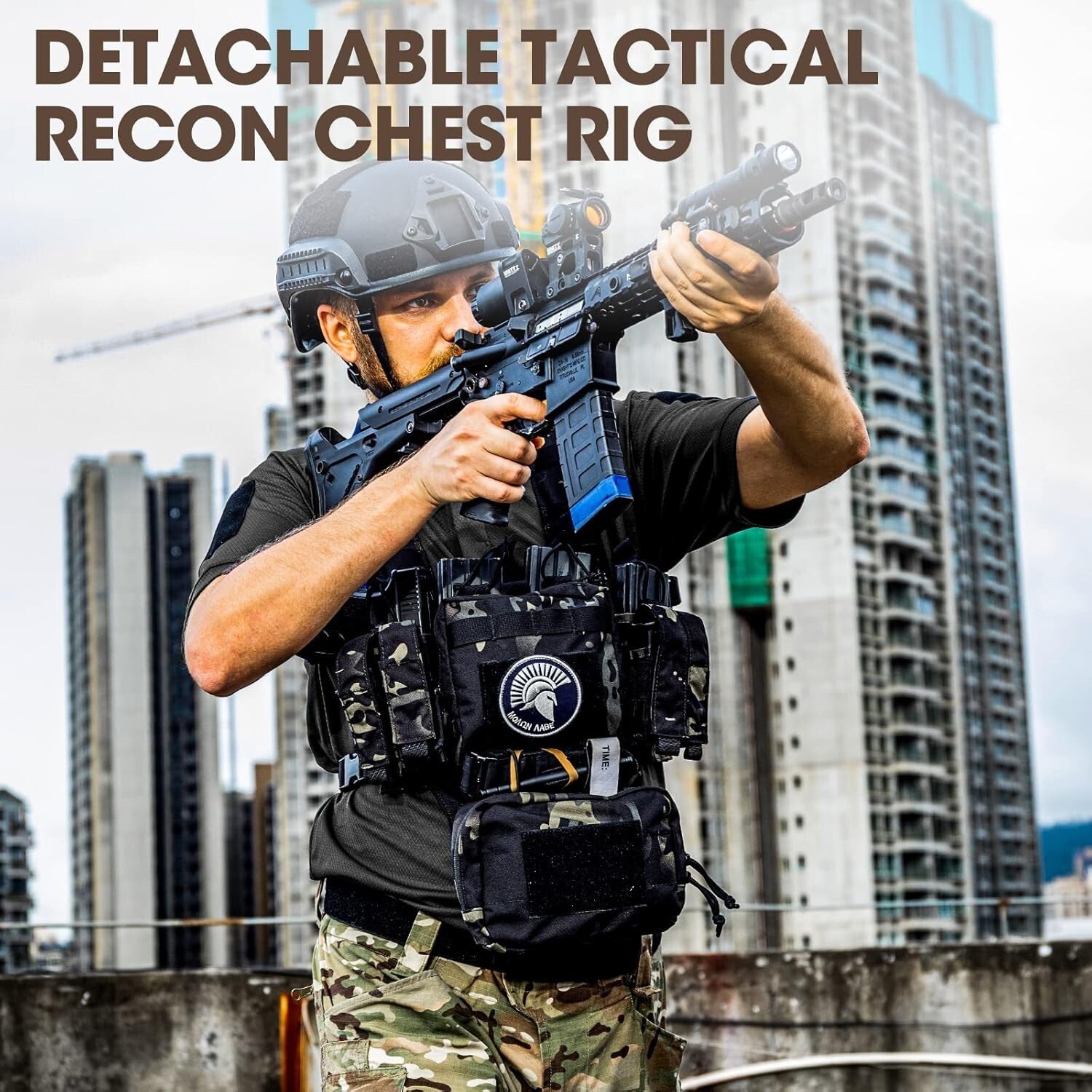 Durable Tactical Chest Rig - Adjustable, Detachable & Lightweight - Black Camo