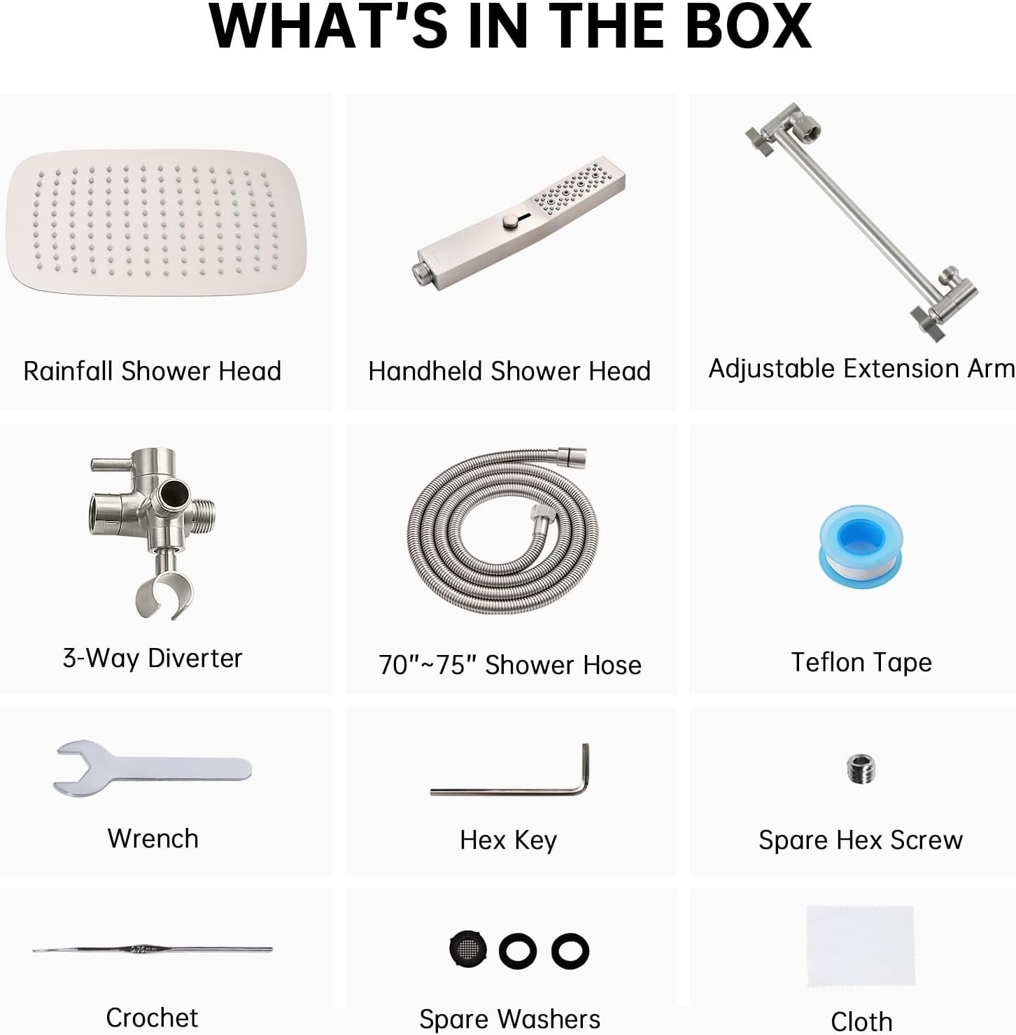 12-Inch Rainfall Shower Head with Handheld Wand & Extra Long Hose - Easy Install