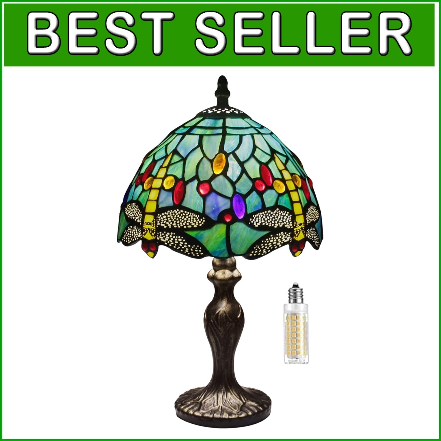 Elegant Green Dragonfly Stained Glass Table Lamp - Touch Switch & LED Compatible