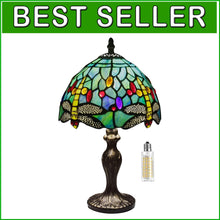 Load image into Gallery viewer, Elegant Green Dragonfly Stained Glass Table Lamp - Touch Switch &amp; LED Compatible
