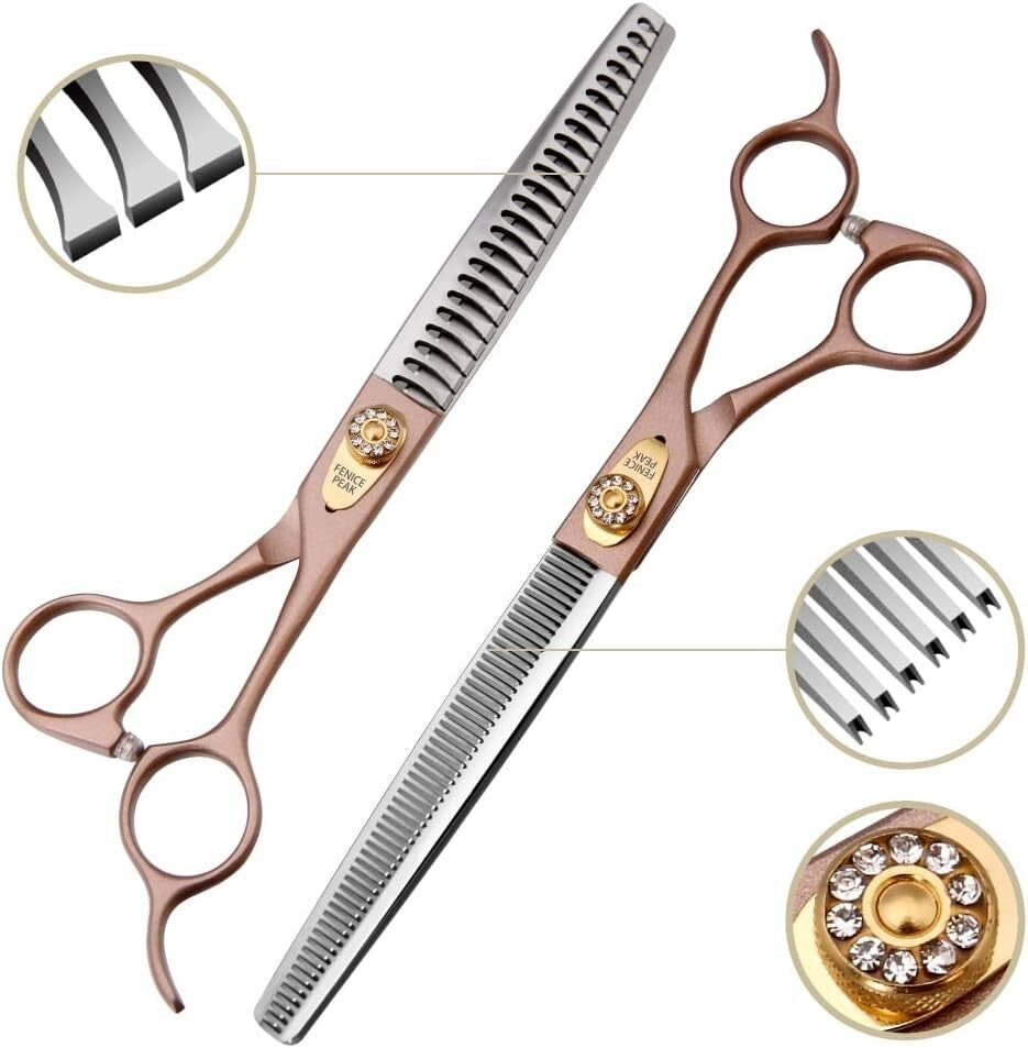 7'' Rose Gold Professional Dog Grooming Scissors Set - 4-Piece Stainless Steel