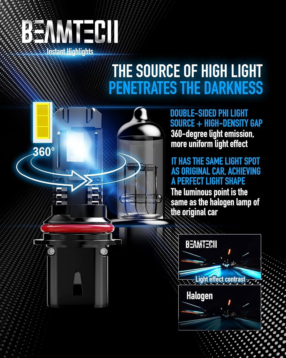 Fanless Design 9007 Powersports Fog Light Bulbs - Wider Visibility & Brightness