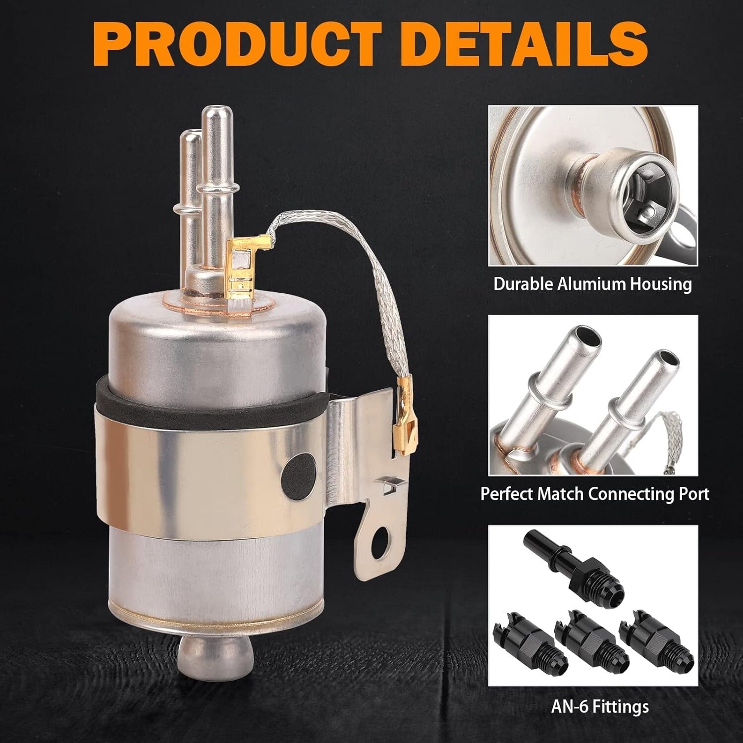 58 PSI EFI Fuel Pressure Regulator and 255LPH Inline Fuel Pump Kit with Fittings