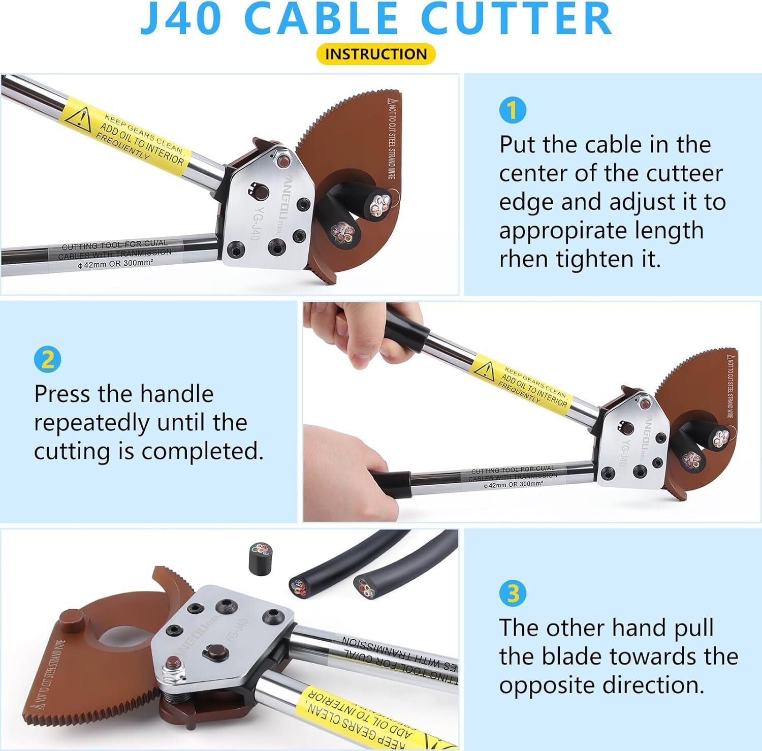 Professional Electrical Wire Cutter with Ratcheting Mechanism - 300 mm² Cutting
