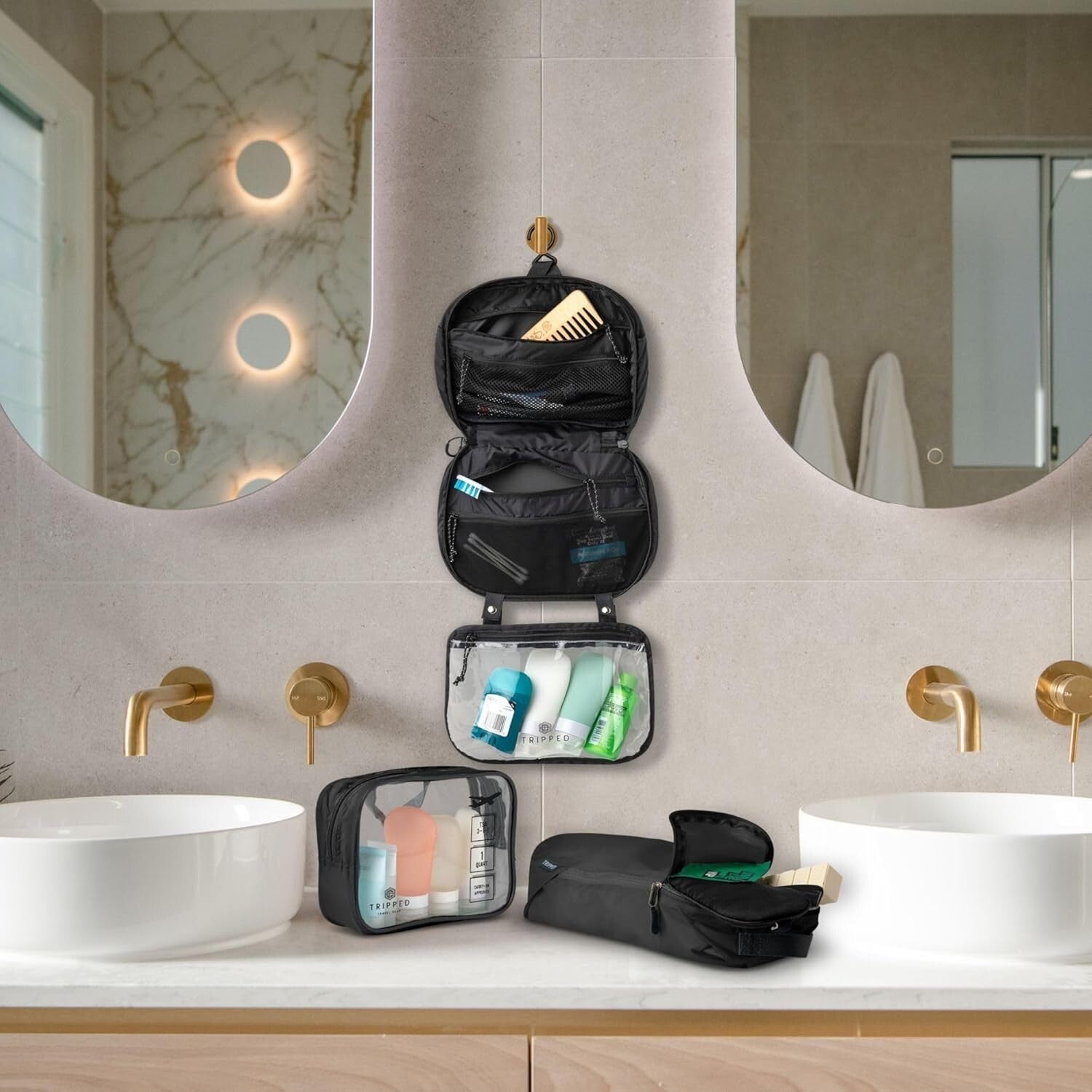Customizable Hanging Toiletry Bag Set with Clear TSA Bags - Perfect for Travel