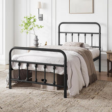 Load image into Gallery viewer, Elegant Black Iron Platform Bed Frame with High Headboard – No Box Spring Needed