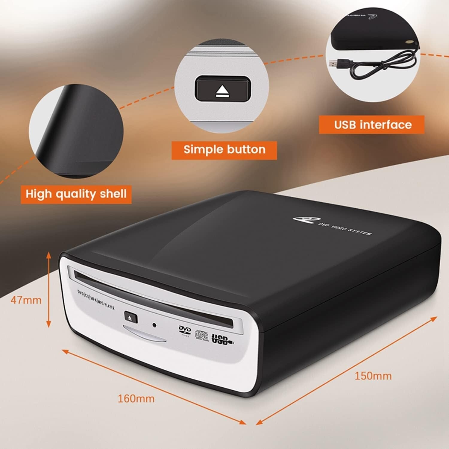 Universal Portable CD Player for Cars - Plug & Play USB for Android Navigation