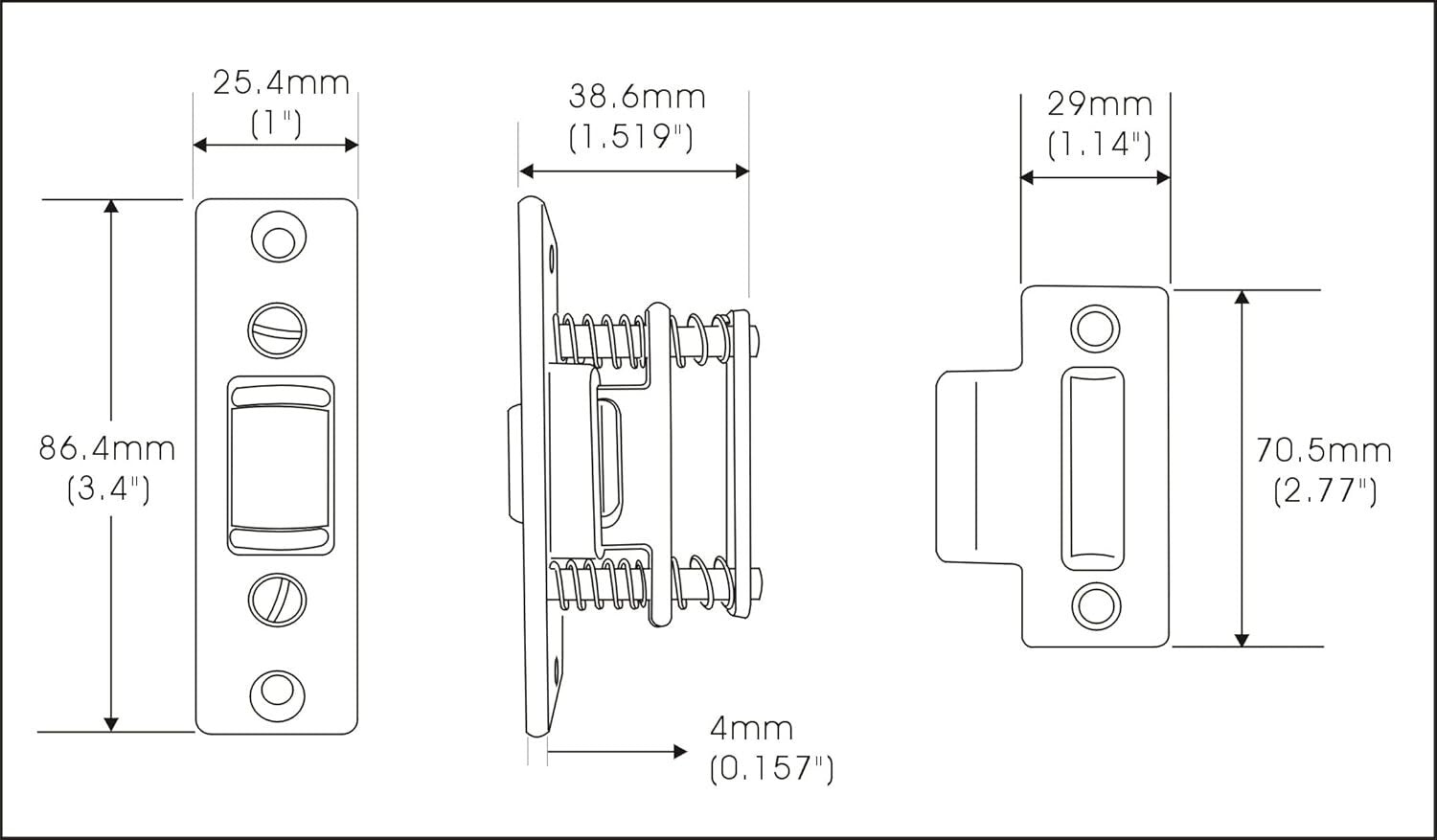 Matte Black Solid Brass Roller Catch, Adjustable for Quiet Door Closure - 4 Pack