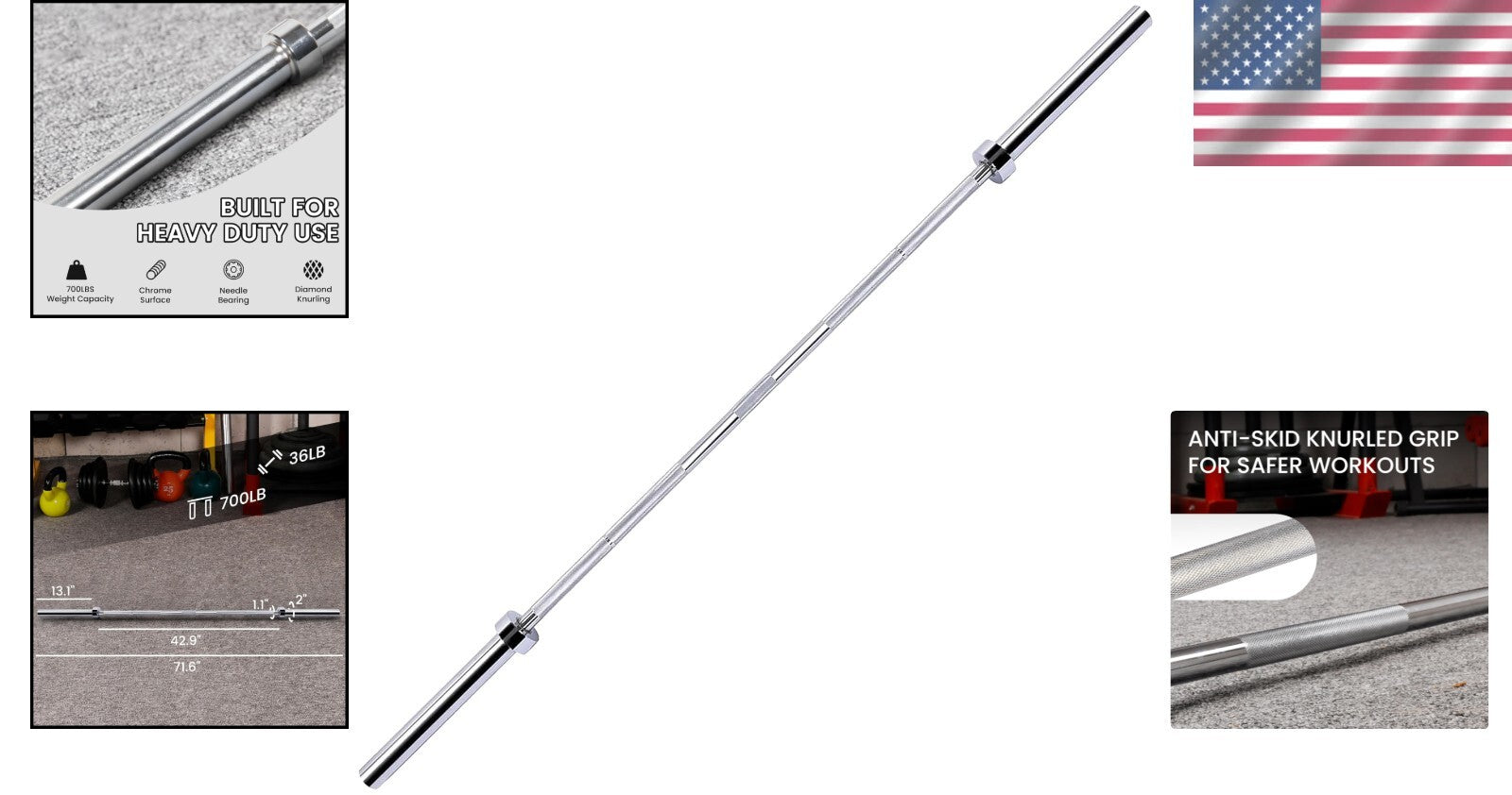 5-Foot Alloy Steel Olympic Barbell with Secure Knurled Grip - Durable & Reliable