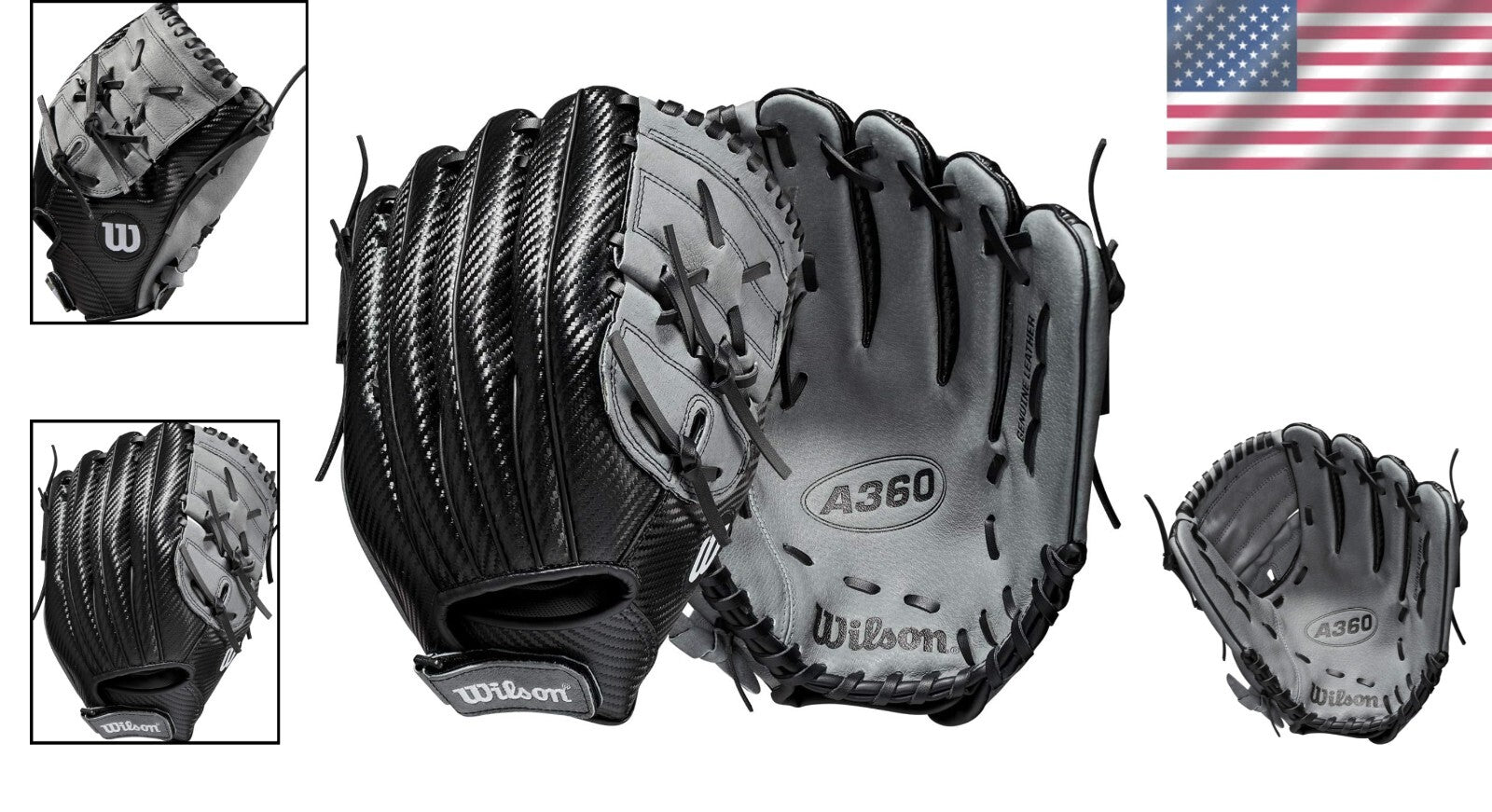 2021 A360 Youth 12" Baseball Glove - Left Hand Pitcher, Black/Grey Utility