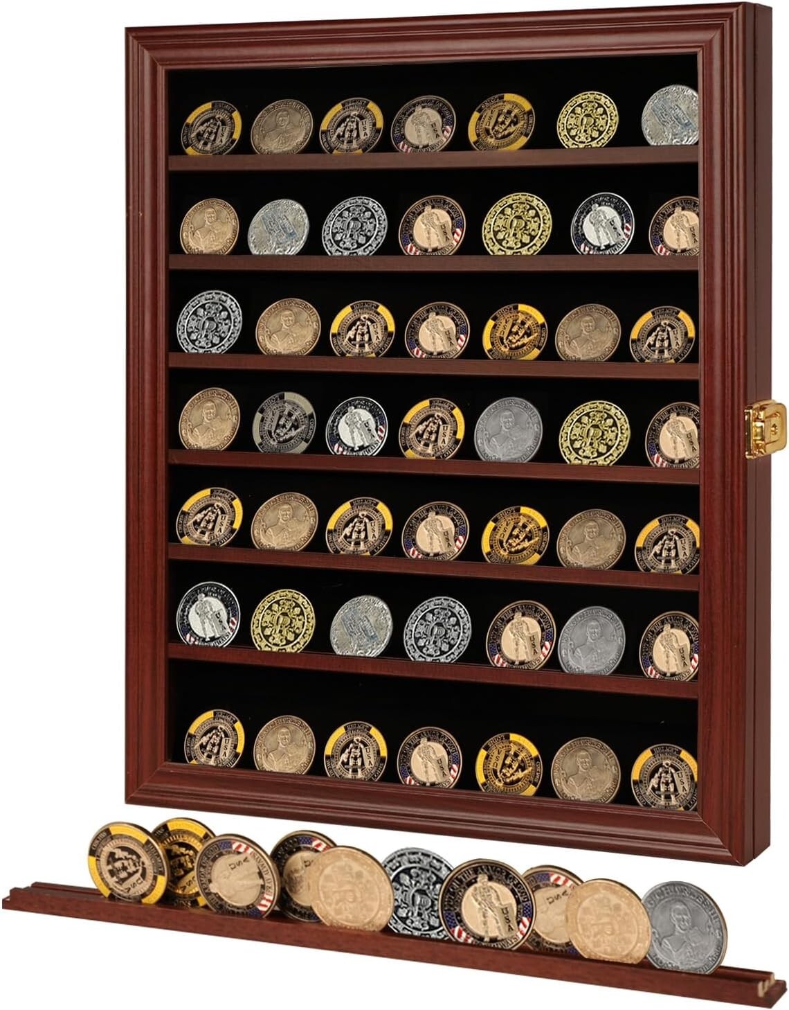 Large Mahogany Collectible Display Shadow Box - Lockable with Removable Shelves