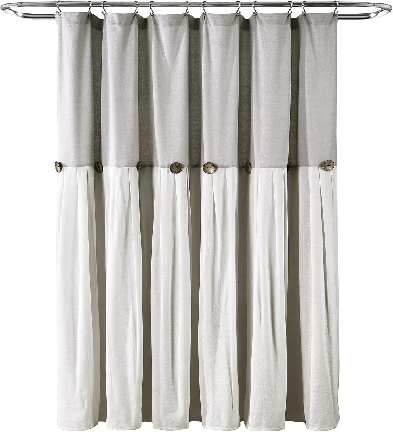 Farmhouse Style Shower Curtain with Coconut Buttons, 72"W x 78"L - Rustic Appeal