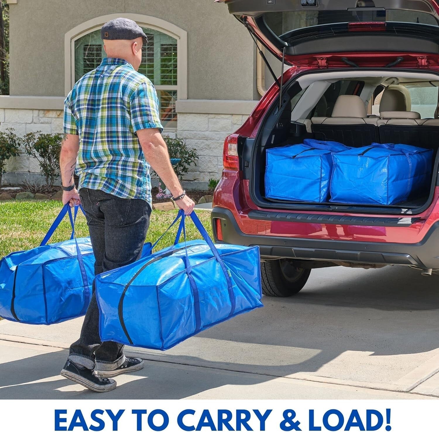 Durable Waterproof Moving Bags 8-Pack - Blue Totes with Zippers & Strong Handles