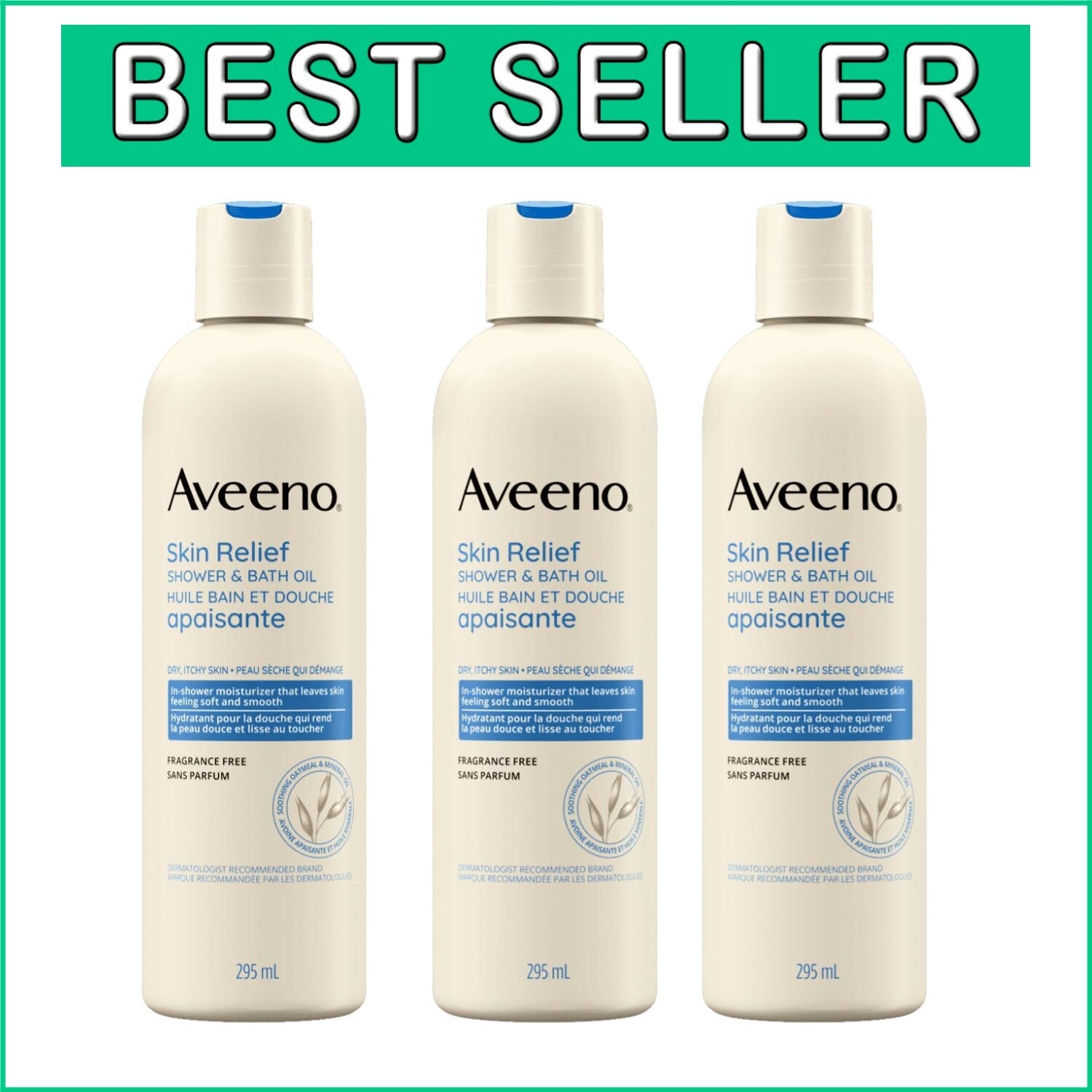 Aveno Skin Relief Shower & Bath Oil - 10 oz Bottles, Pack of 3 for Hydrated Skin