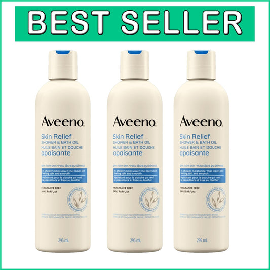 Aveno Skin Relief Shower & Bath Oil - 10 oz Bottles, Pack of 3 for Hydrated Skin