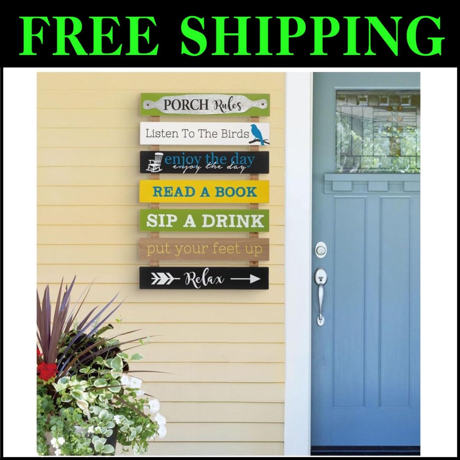 Charming Rustic 36'' Porch Rules Sign - Hand-Painted Outdoor Wall Decor