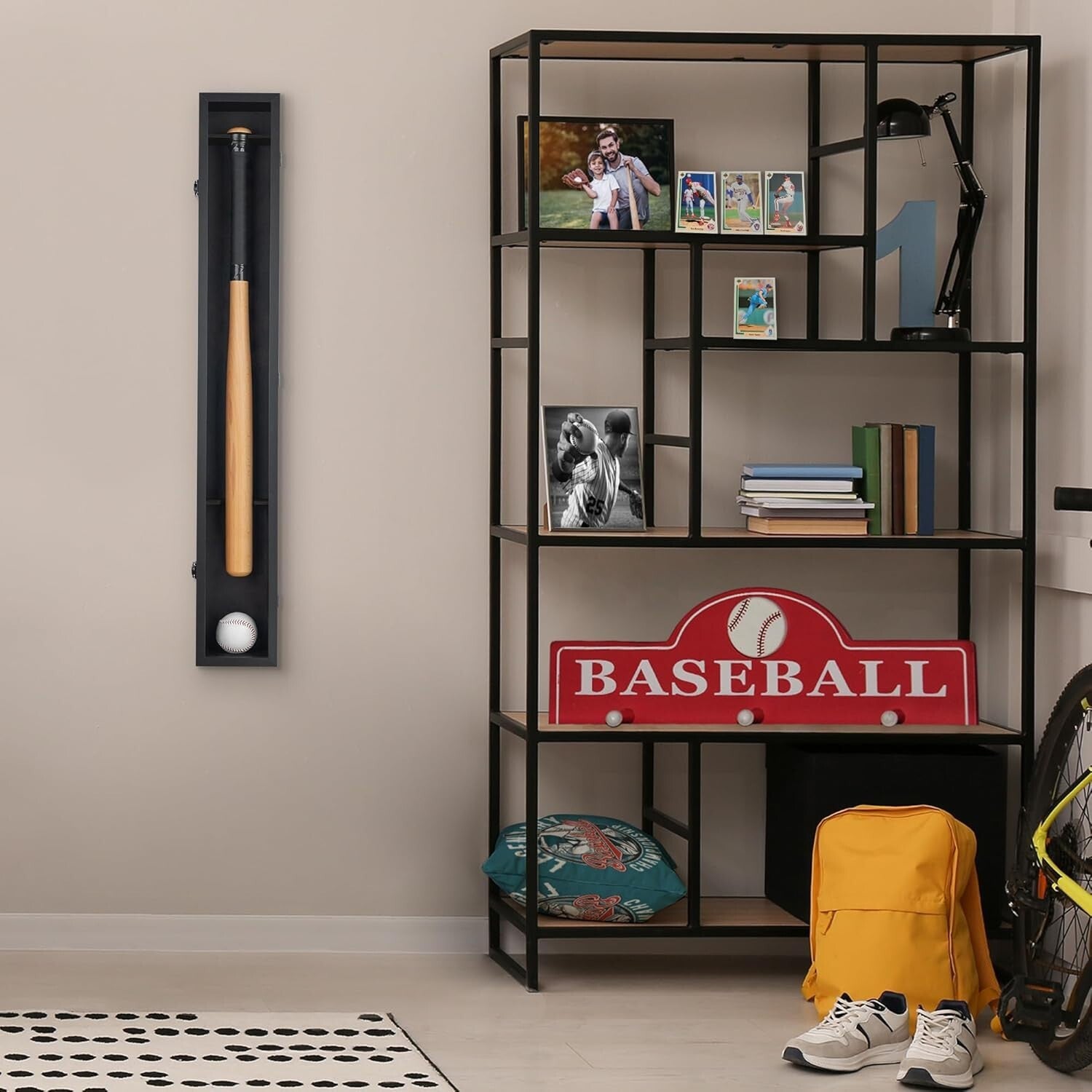 Durable Black Baseball Bat and Ball Display Case - 37.8x4.3 Inches Wall Frame