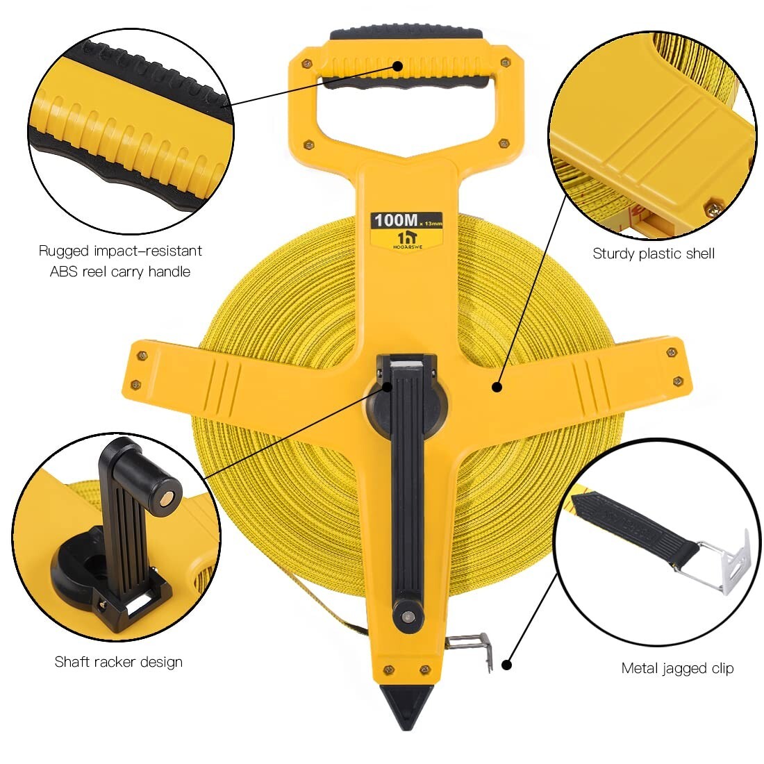 330-Foot Fiberglass Tape Measure - Dual Scale, Impact-Resistant Bright Yellow