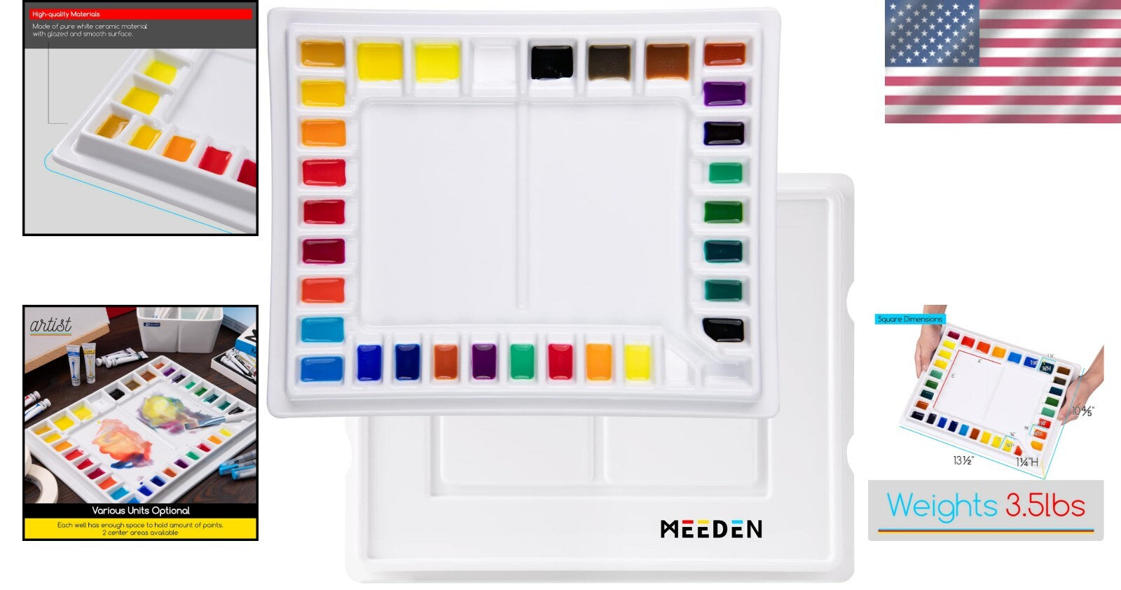 Large 33-Well Ceramic Watercolor Palette with Lid: Ideal for Acrylic Painting