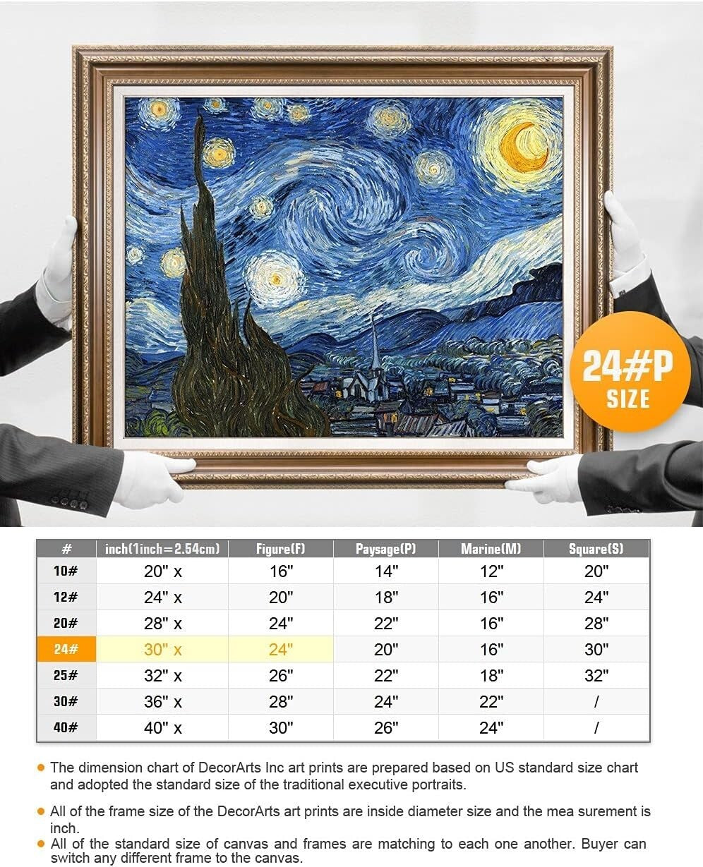 Classic Starry Night Giclee Canvas Art - Framed Size 36x30in - Made in USA