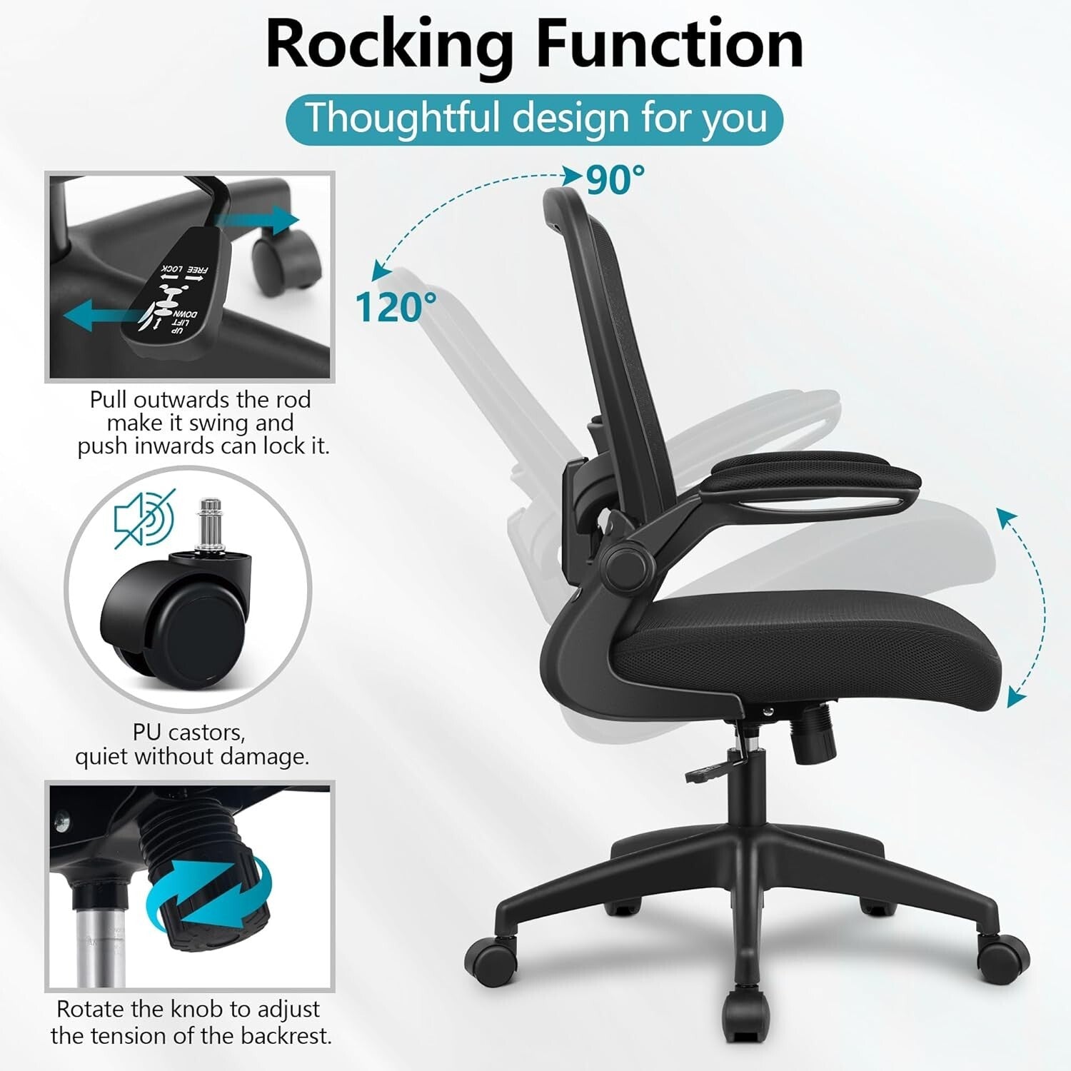 Adjustable Ergonomic Office Chair with Flip-Up Armrests for Customizable Comfort