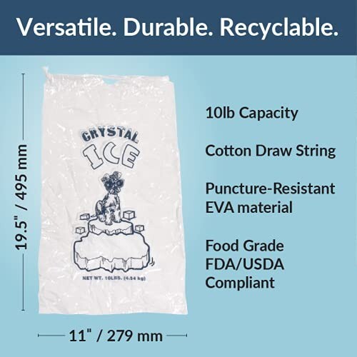 Eco-Friendly Disposable Plastic Ice Storage Bags 10 lbs with Cotton Drawstring