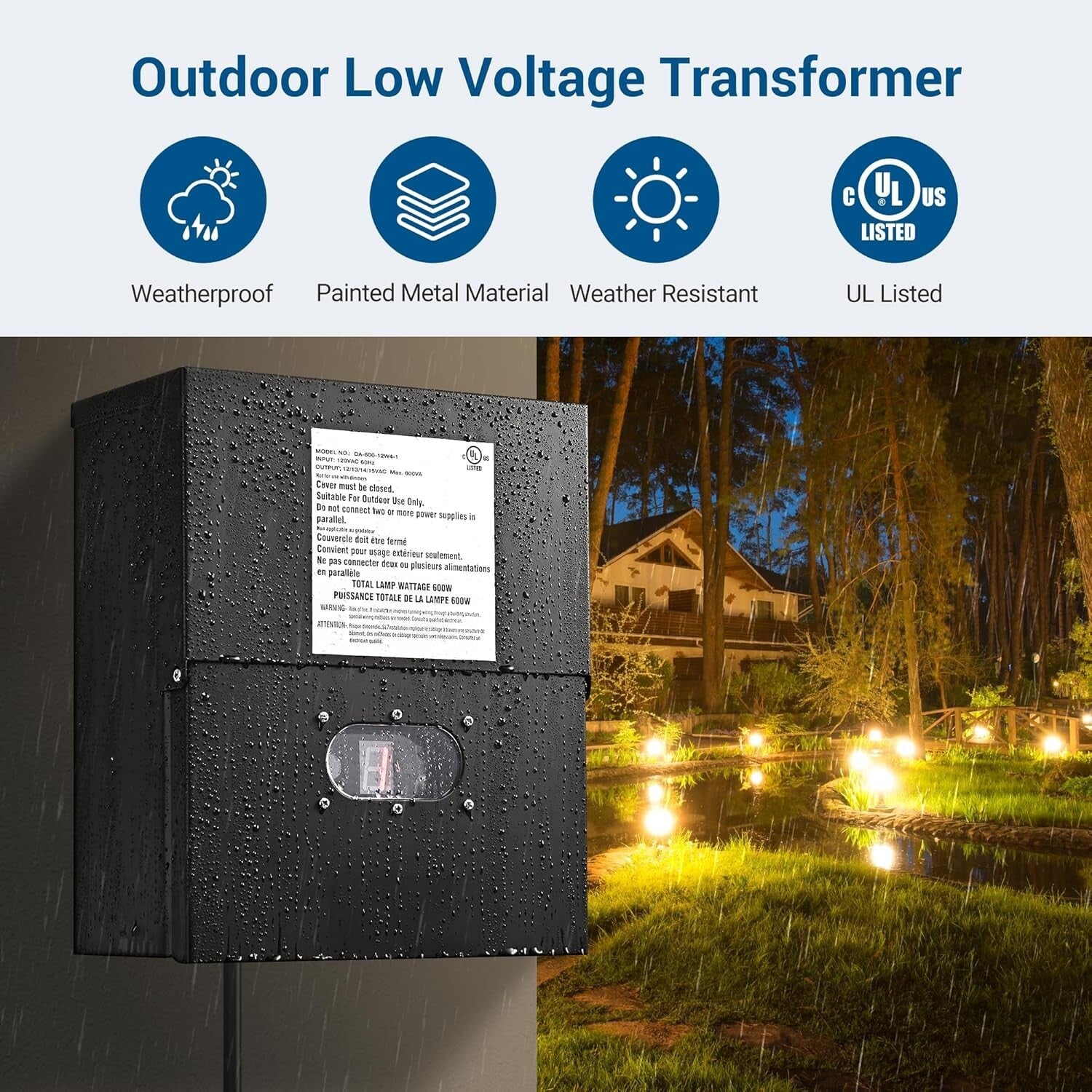 600W Wall-Mounted Landscape Transformer with Corrosion Resistance & Photo Sensor
