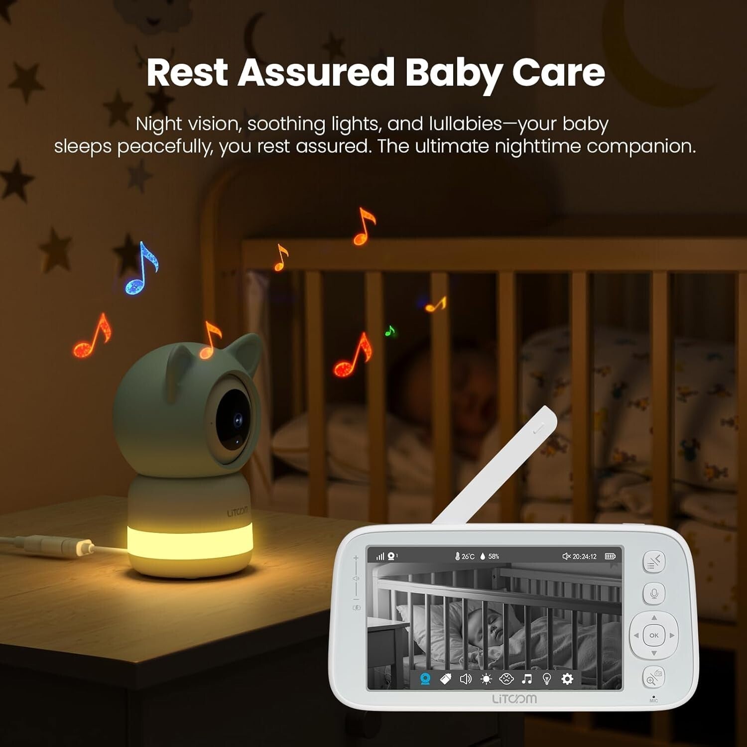 5-Inch Night Vision Baby Monitor with Dual Cameras & 2-Way Audio Capability