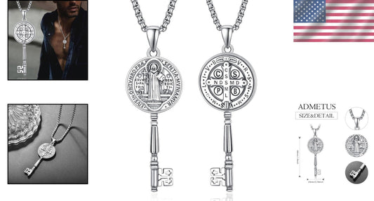 Elegant 925 Sterling Silver Saint Benedict Amulet Pendant with Adjustable Chain