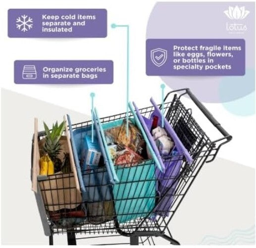 Set of 4 Vibrant Insulated Grocery Bags with Egg & Wine Holder - Eco-Friendly