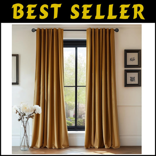 Luxury Gold Velvet Thermal Curtains, Soundproof Room Darkening Panels - 52x90 in