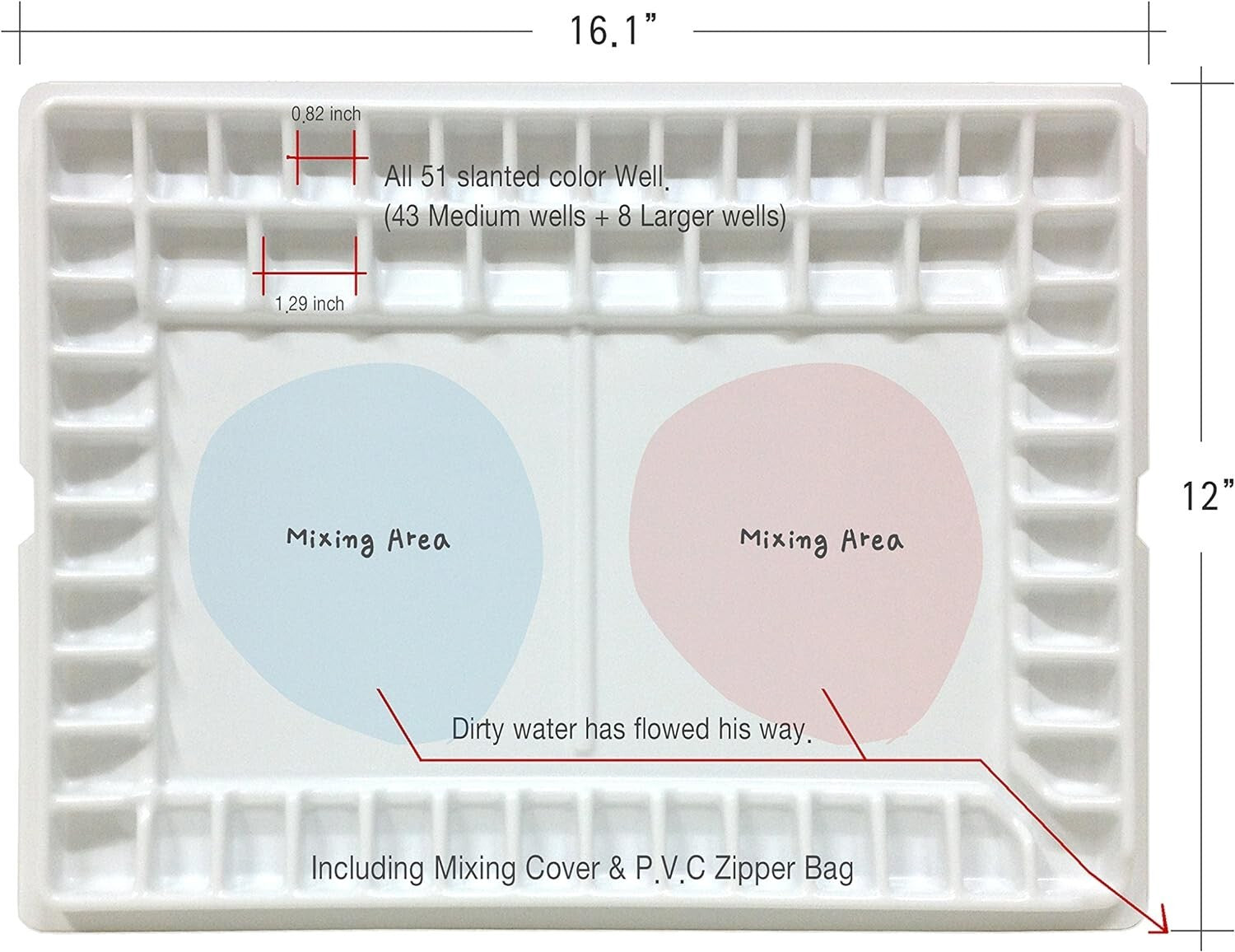 Aqua-Pro 51-Well Artist Palette with Lid & Zipper Bag - Spill-Resistant Design