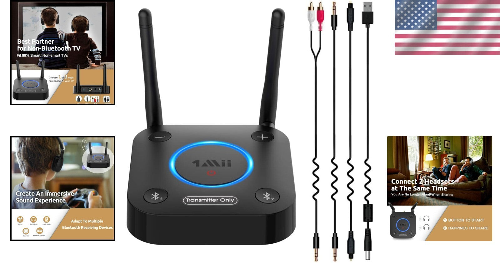 Compact Bluetooth Transmitter for TV - Supports Two Headphones Simultaneously