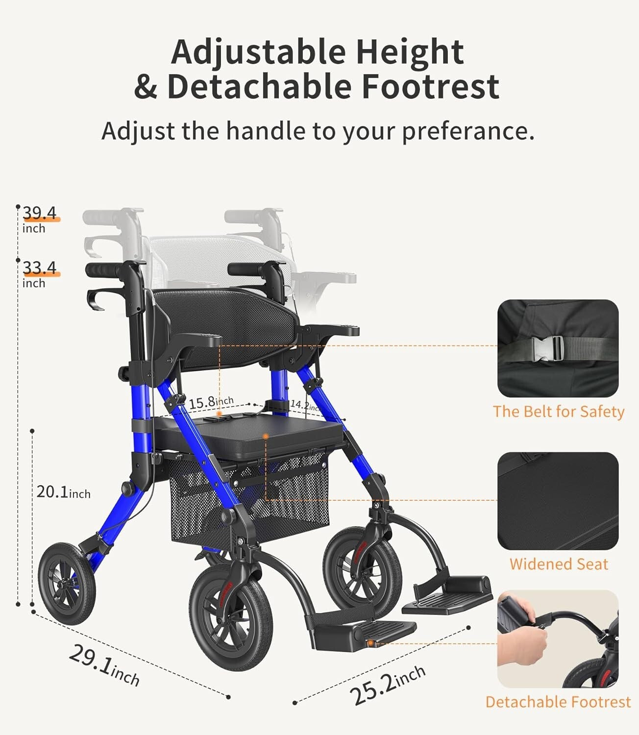 Premium Walker Wheelchair Combo with Enhanced Cushion and Adjustable Features