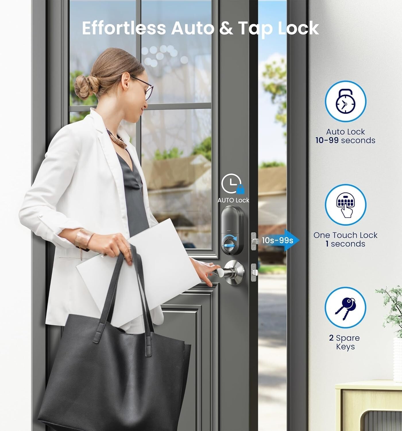 Keyless Entry Door Lock with Lever Handles – Satin Nickel Electronic Deadbolt