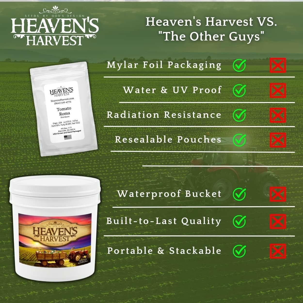 Heaven’s Harvest 10-Year Vegetable Seed Bank Kit - 50K+ Non-GMO Seeds & Storage