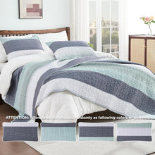 Load image into Gallery viewer, Soft Lightweight Mint Green Striped King Quilt Set with 2 Pillowcases - 3 Pieces