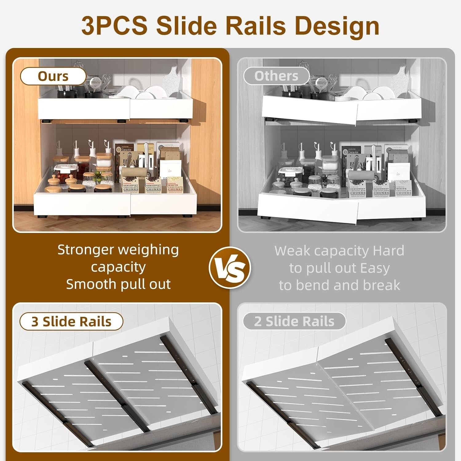 Expandable 2PCS Heavy-Duty Pull Out Drawer Organizers for Versatile Kitchens