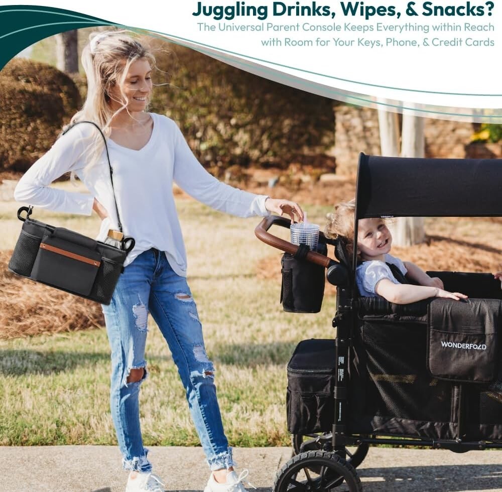 Enhanced Parent Console for Strollers with Baby Wipes Holder & Removable Strap