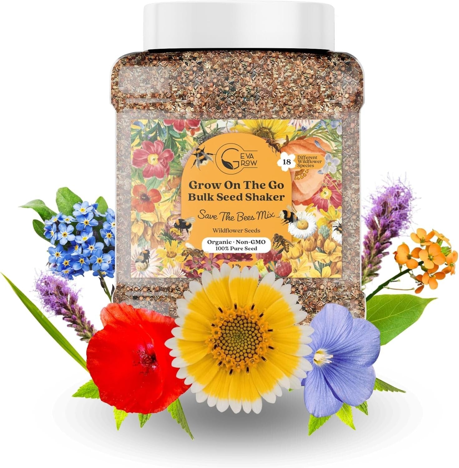 1LB Wildflower Seed Mix Tub - Attract Pollinators with 300,000+ Easy-Grow Seeds