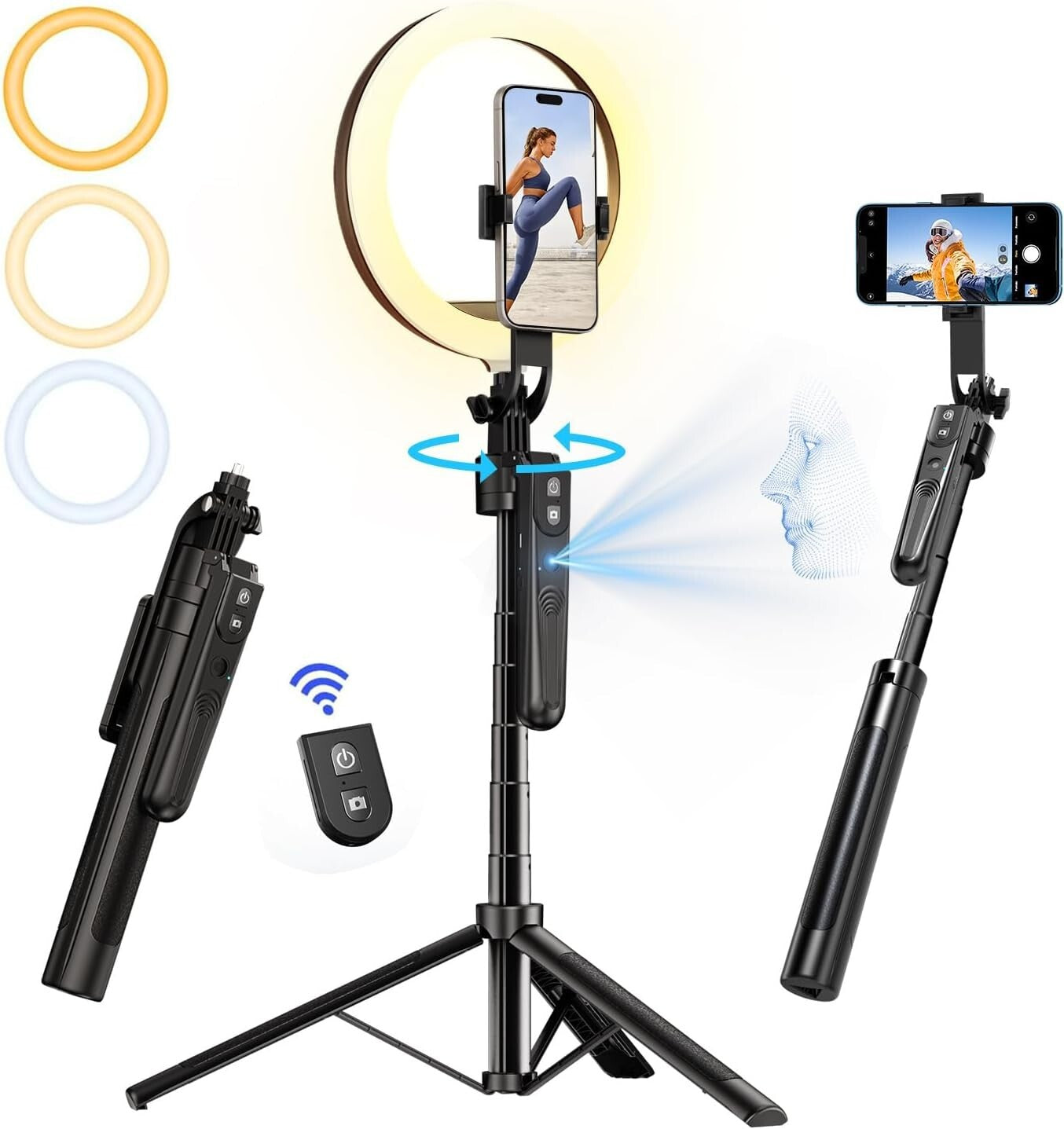 Versatile 2-in-1 Tripod with Face Tracking and 10" Ring Light for Live Streaming
