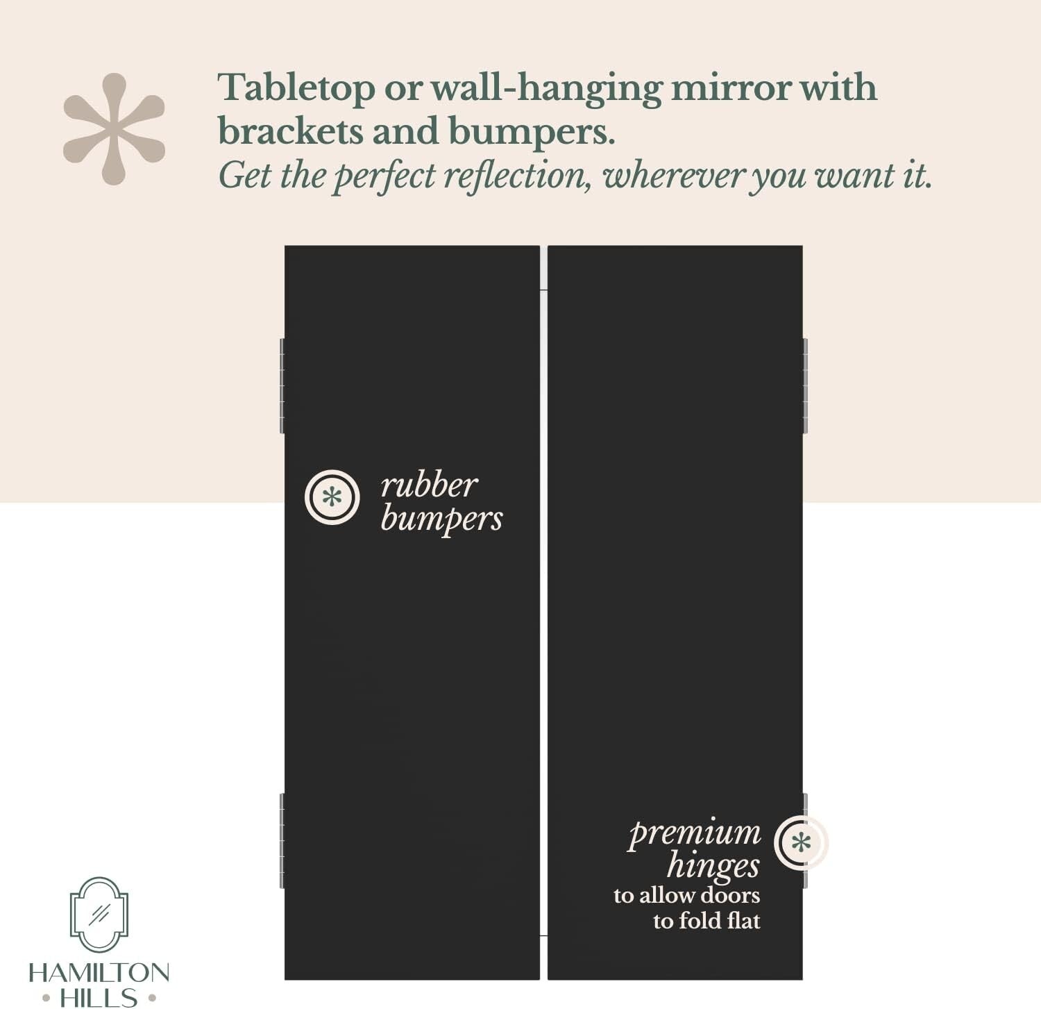 40x40 Inch Silver Trifold Mirror - Versatile & Elegant Hanging or Tabletop Style