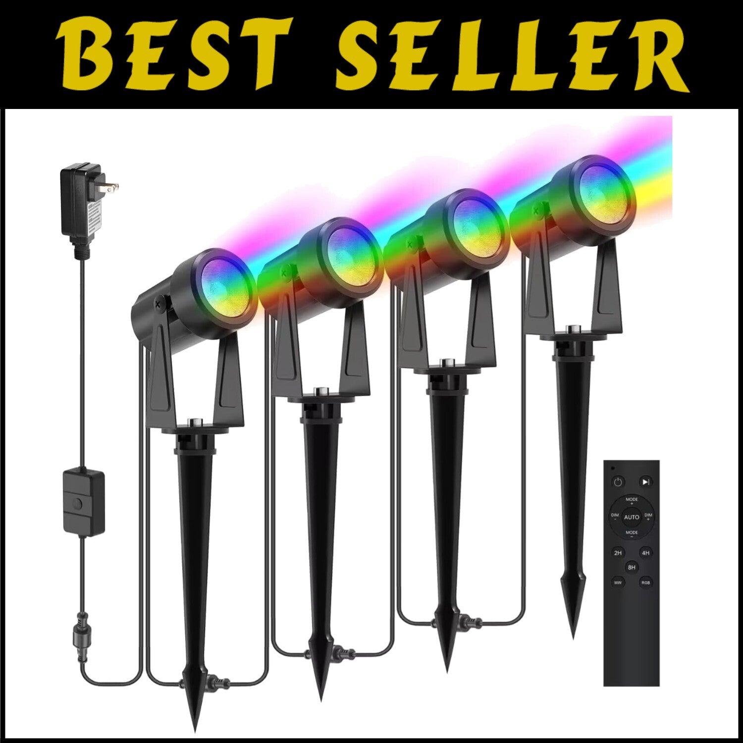 Connectable RGBW Outdoor Spot Lights with Adjustable Heads - Waterproof 4 Pack