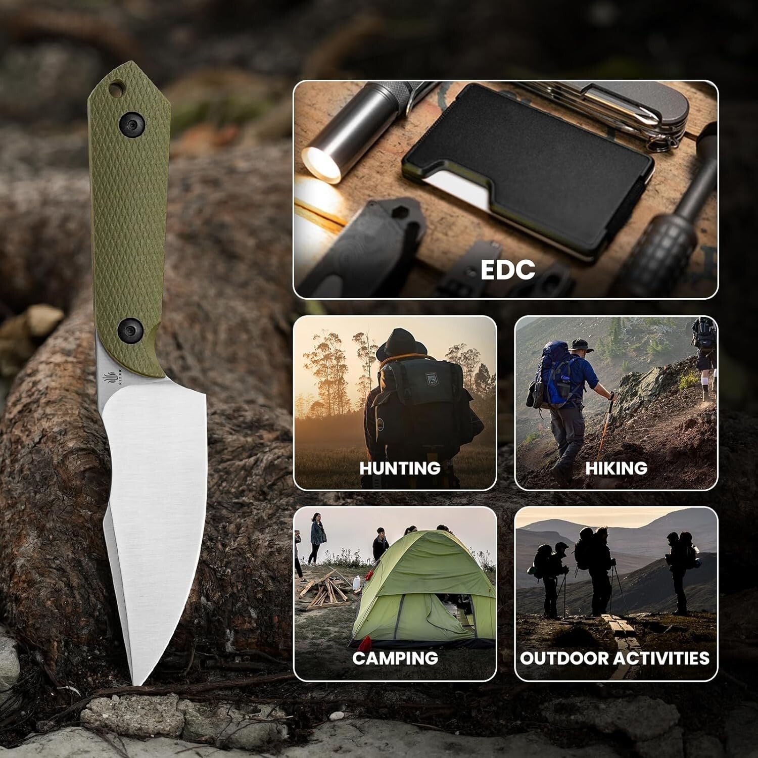 3.84” D2 Steel Harpoon Knife - Lightweight EDC Fixed Blade for Survival & Hiking